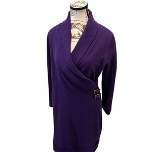 Lauren Jeans Co Ralph Lauren Petite Purple Shawl Collar Buckle Dress Women PS